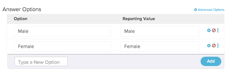 Answer Options with Reporting Values