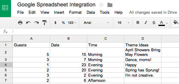 Google Sheets: Example Sheet with Survey Data