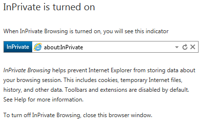 Internet Explorer: InPrivate Browsing
